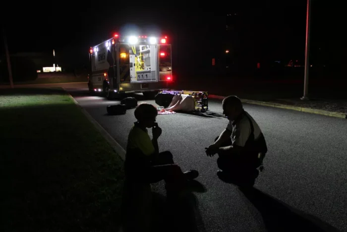 Nightime road traffic accident scene