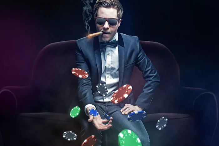 Gambling addict juggling poker chips