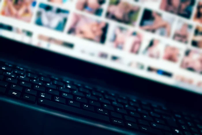 Blurred pornography screen on a laptop