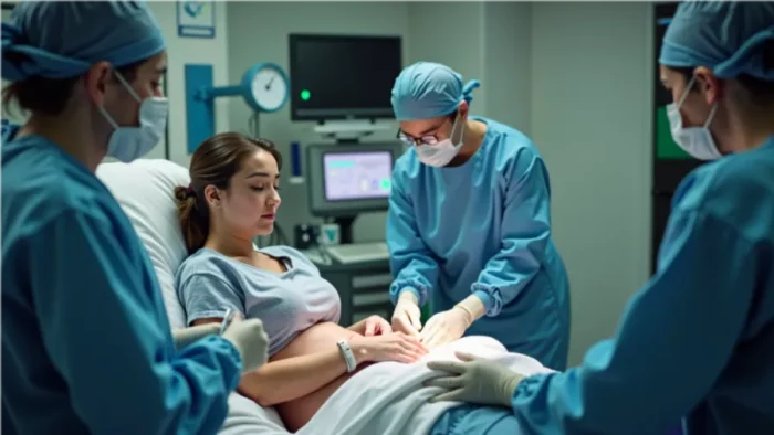 Young mother-to-be in the birthing suite